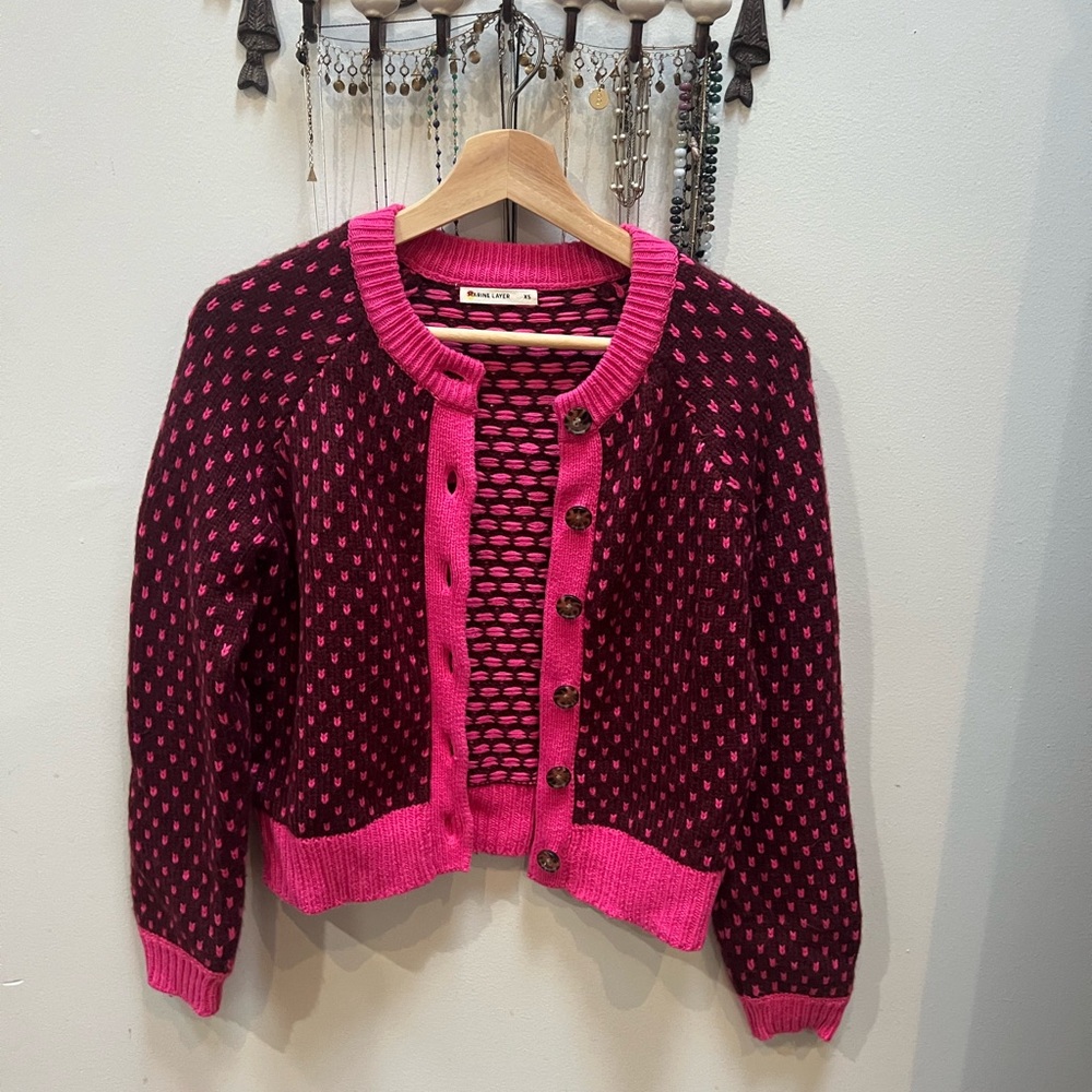 Marine Layer Vibrant Pink and Black Knit Sweater